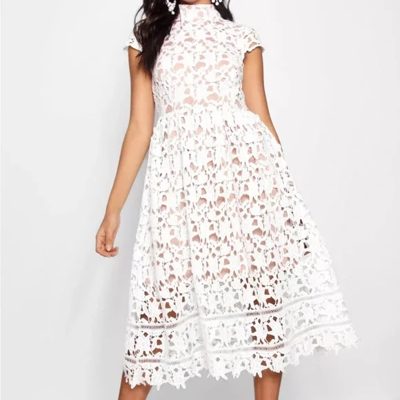 lace scoop neck dress A-line Scoop Neck Long Sleeves Lace Weddding Dress Bridal Gown WD503 US18 / Ivory